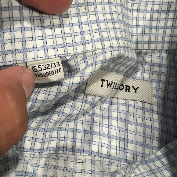 Twillory Plaid Long Sleeve Button Shirt Mens 15.5 - 32 / 33 Tailored Blue White - Picture 4 of 8